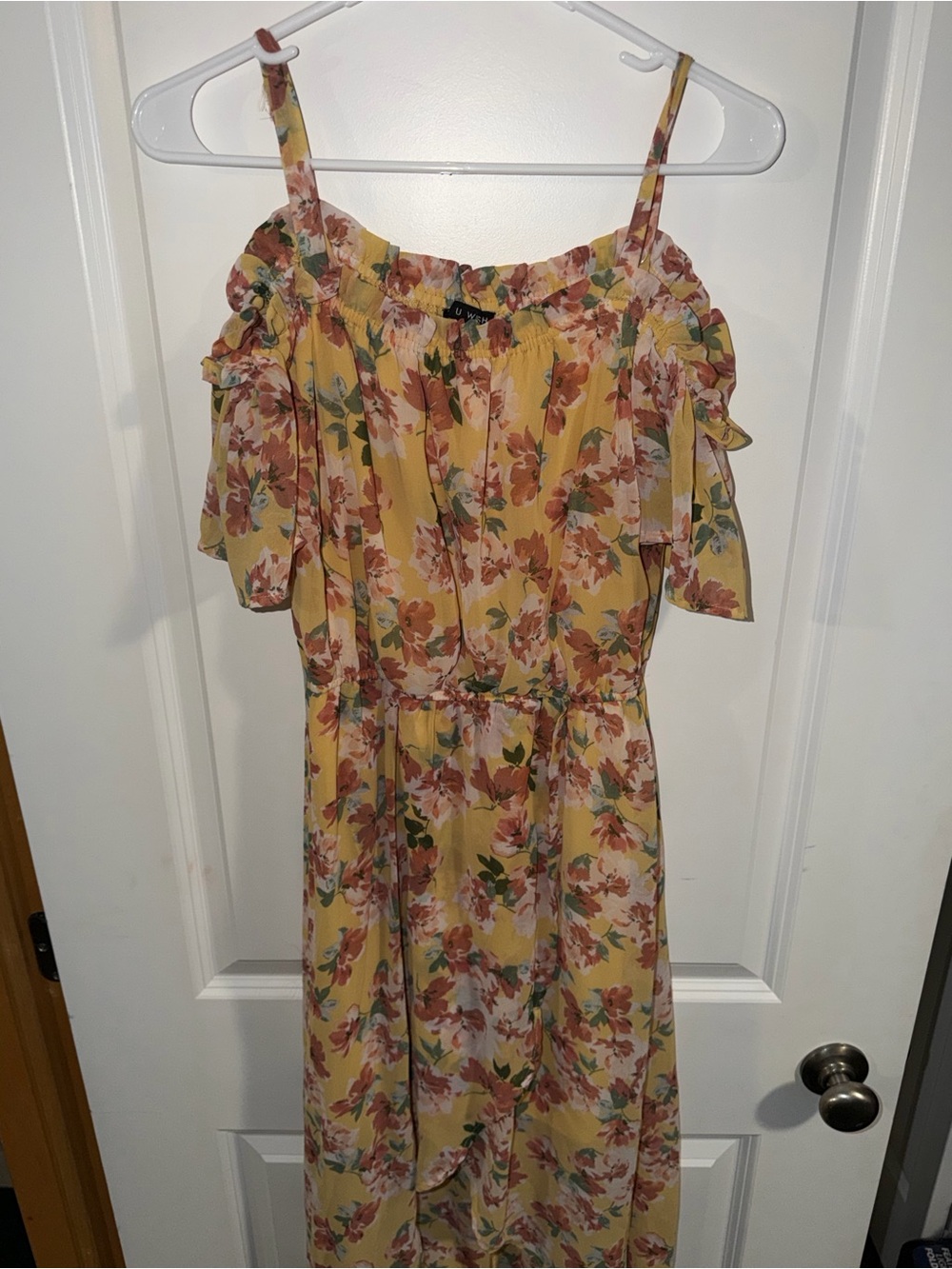 Wish Yellow Floral Off-Shoulder Maxi Dress with Straps